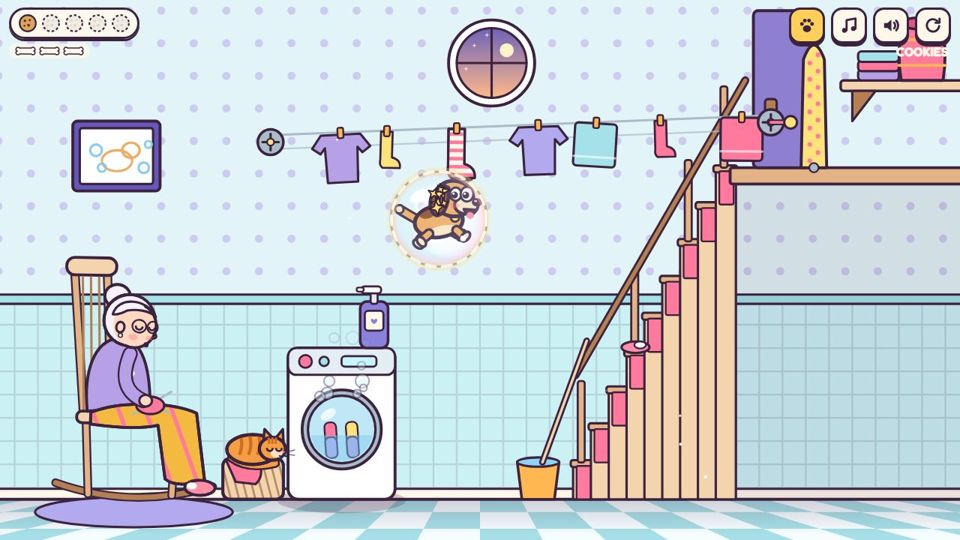 Biscuit floating in a giant soap bubble